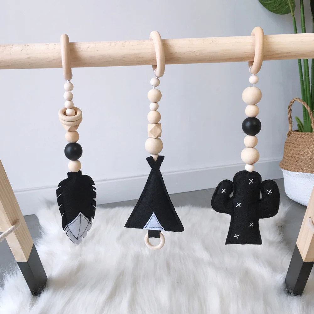 3 unids/set de madera maciza Fitness Rack los niños colgante decoración de la habitación de los niños del bebé gimnasio juguete adornos bebé gimnasio juguetes colgando
