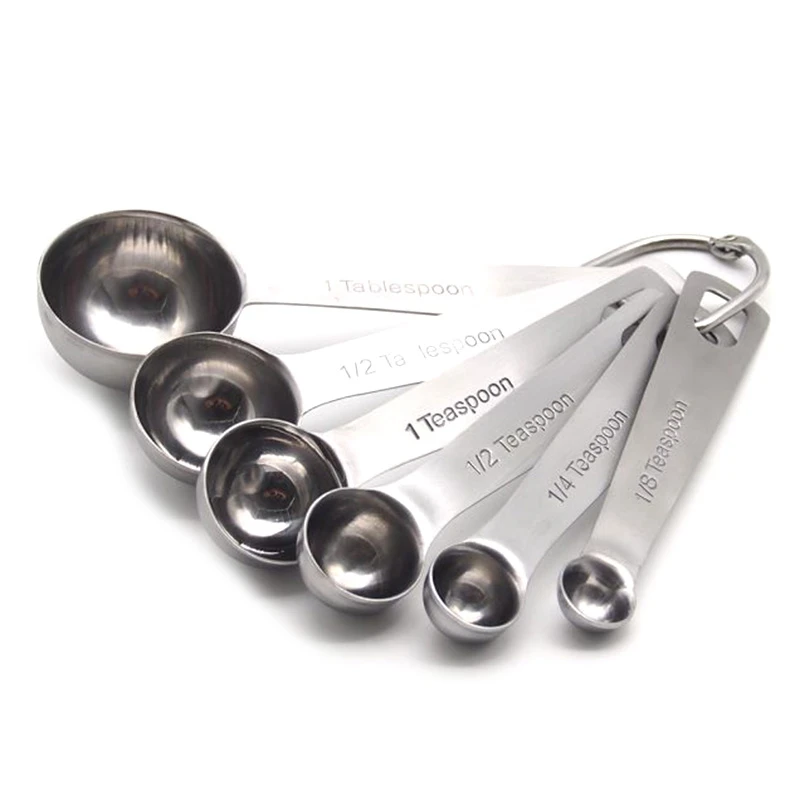6 Pcs/Set Measuring Spoons Stainless Steel Seasoning Coffee Tea Measuring Spoons with Scale Bakery Tool Kitchen Supplies