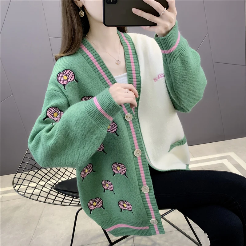 

Room 209206, row 8, under No. 4] real shooting, V-neck pocket color matching knitted cardigan [3003] 68