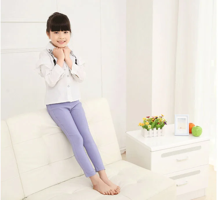 Высококачественные весенние узкие штанишки карамельного цвета для маленьких девочек-подростков, детские леггинсы, штаны для девочек, детские брюки - Цвет: purple