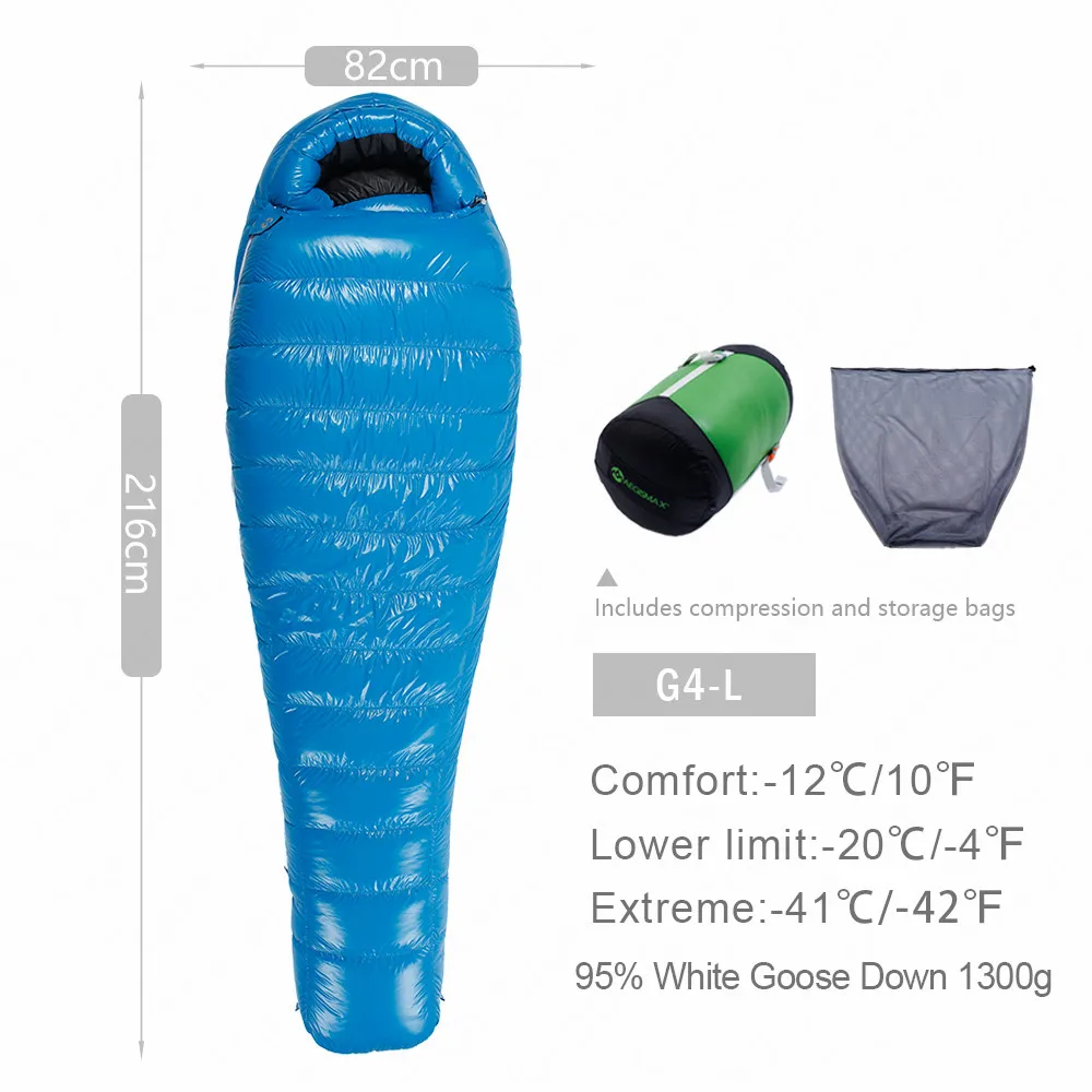 G4-Blue-L-1300g AEGISMAX G зима 95% гусиный пух спальный мешок 15D нейлон водонепроницаемый FP800 Теплый Комфорт Открытый Кемпинг-22℉~-10℉ спальный мешок - Цвет: G4-Blue-L-1300g