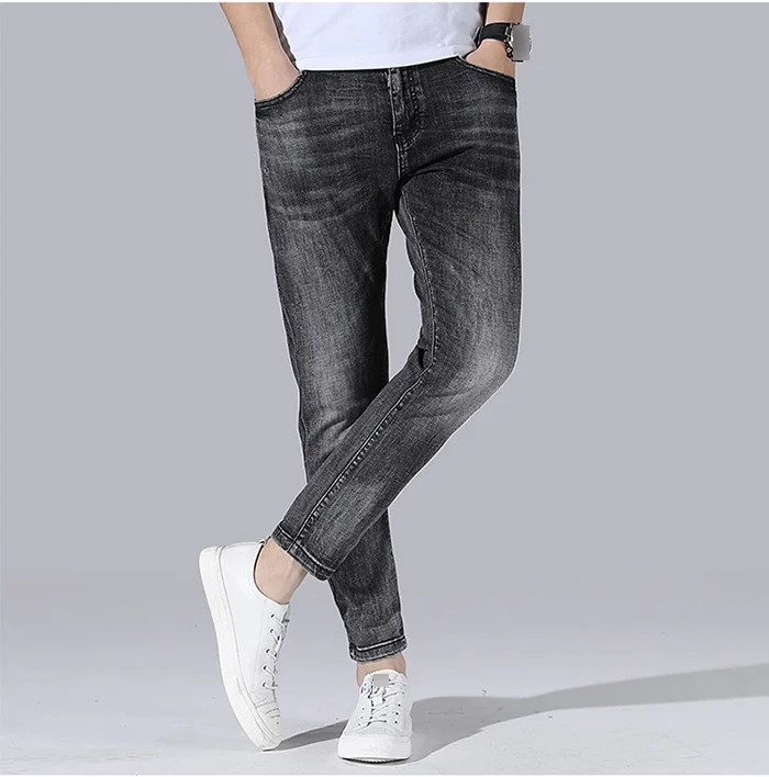 New Mens Fashion Black Jeans Mens Skinny Jeans Slim Fit Strecth Washed Scratched Casual Denim Trousers Male