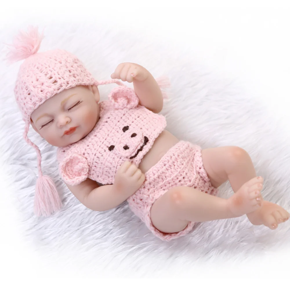 26cm Bebe Reborn Doll Sleeping with Pink Clothes Finished Full Boby Silicone Reborn Dolls Soft Handmade Christmas Gift For Kids