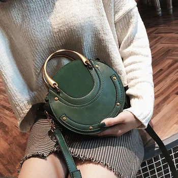 

Quality Leather Female Shoulder Bag Round Women Handbag Rivet New Fashion Circular Bag Luxury Designer Ladies' Messenger Bag Sac