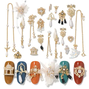 

2 Pcs / Pack 3D Nail Art Decorations Gold Metal Fairy Nail Rhinestones Stones Mixed Size Bling Nail Art Studs Accessories