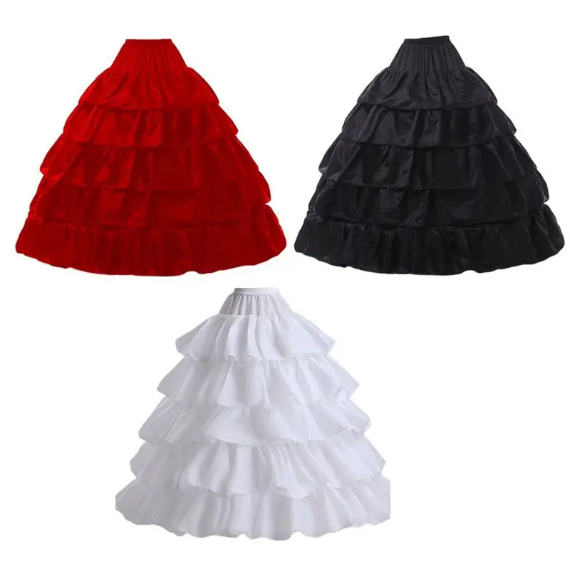 

5-layer Lotus Leaf Skirt Bride Wedding Dress Petticoat Lolita Drawstring Adjustable High Waist Long Chemise
