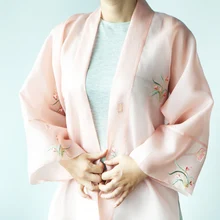 Китайский традиционный ханьфу куртка и пальто прозрачная Корейская Вышивка Ткань шелковая, из органзы ручная работа Индивидуальные одежды