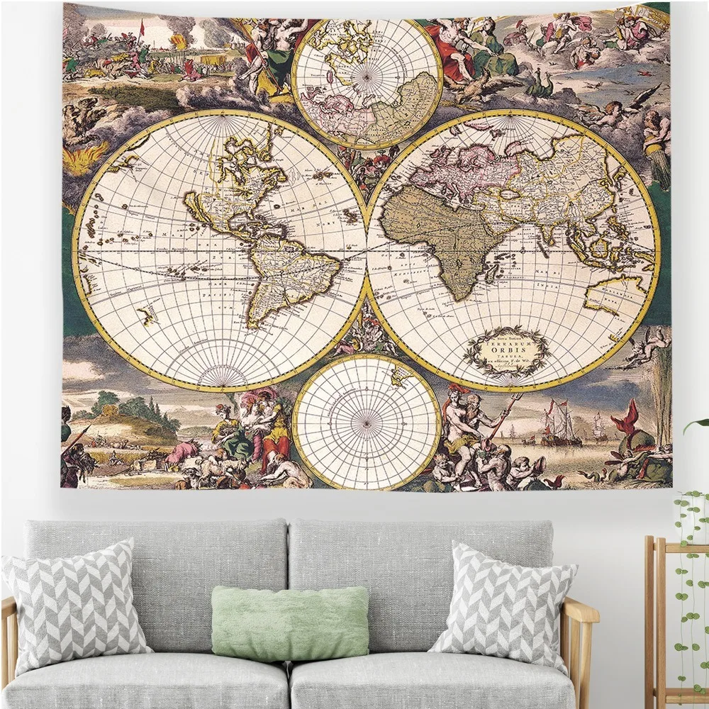 Древняя карта старого мира, настенный гобелен, винтажный, художественный, с принтом, карта, гобелен, подвесной, для украшения спальни - Цвет: map 01