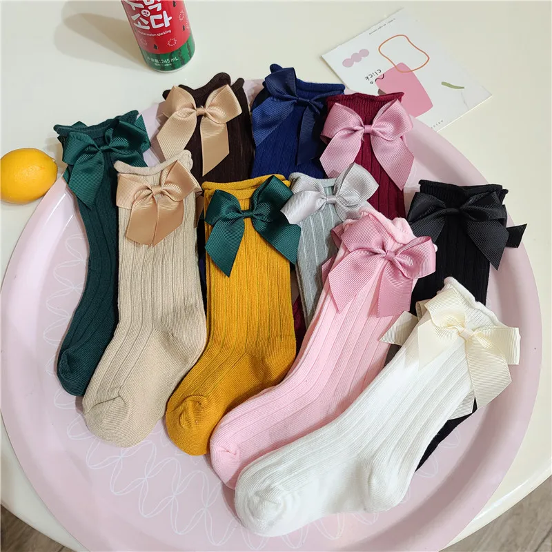 

Spanish Children Socks With Bows Girls Cotton Sock Knee High Toddlers Long Socks Kids School Sock Infant Baby Socken