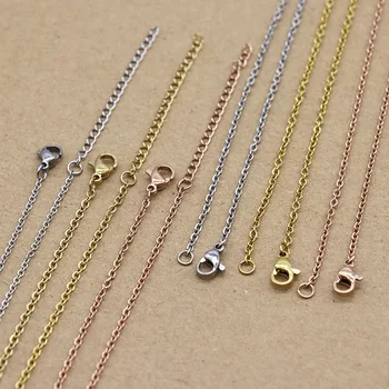 

5pcs/lot Stainless Steel 1.5 2mm Rolo Link Chains Necklace Rose Gold Cable Chains with Lobster Clasp 5cm Extension Chain