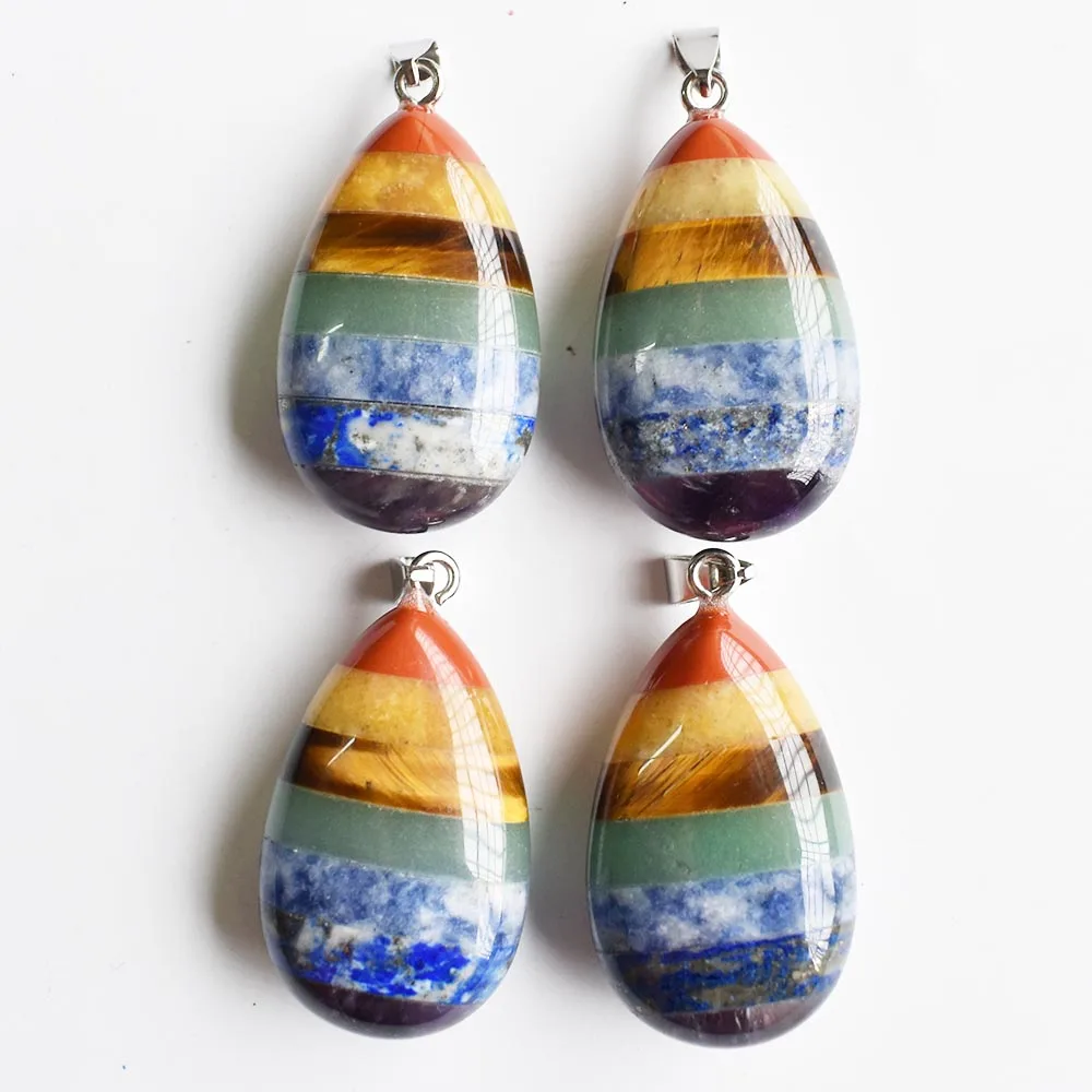 

2020 New fashion 7 colors natural stone water drop pendants 25x40mm for necklaces making 4pcs/lot wholesale free shipping