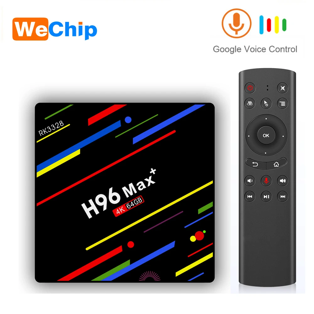 Comprar Wechip H96 max plus Android caja de TV RK3328 4GB 64GB reproductor multimedia GB soporte Google Voz remoto Wifi Set Top BOX HD OTT caja inteligente