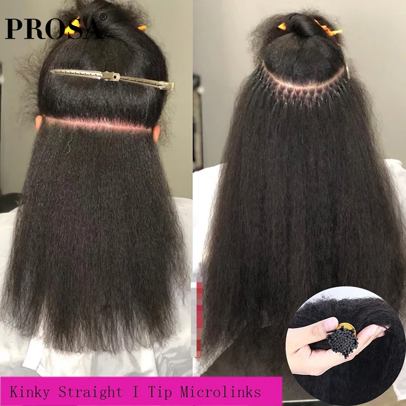 Kinky Straight Microlinks I Tip Hair Extensions Brazilian Human Hair Bundles Weave Bulk Coarse Clip Ins Raw Hair Virgin Hair gazfairy silky straight clip ins 100% real remy hair 20 7pcs set 120g clip in human hair extensions full head double drawn