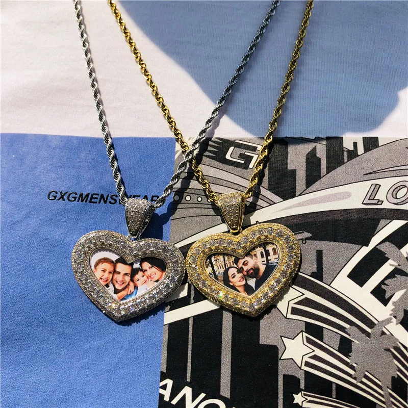 D& Z кепки в стиле "хип-хоп" пользовательские фото сделано Цепочки и ожерелья для Для мужчин Для женщин цепи из нержавеющей стали с фианитами, в форме сердца кулон Цепочки и ожерелья