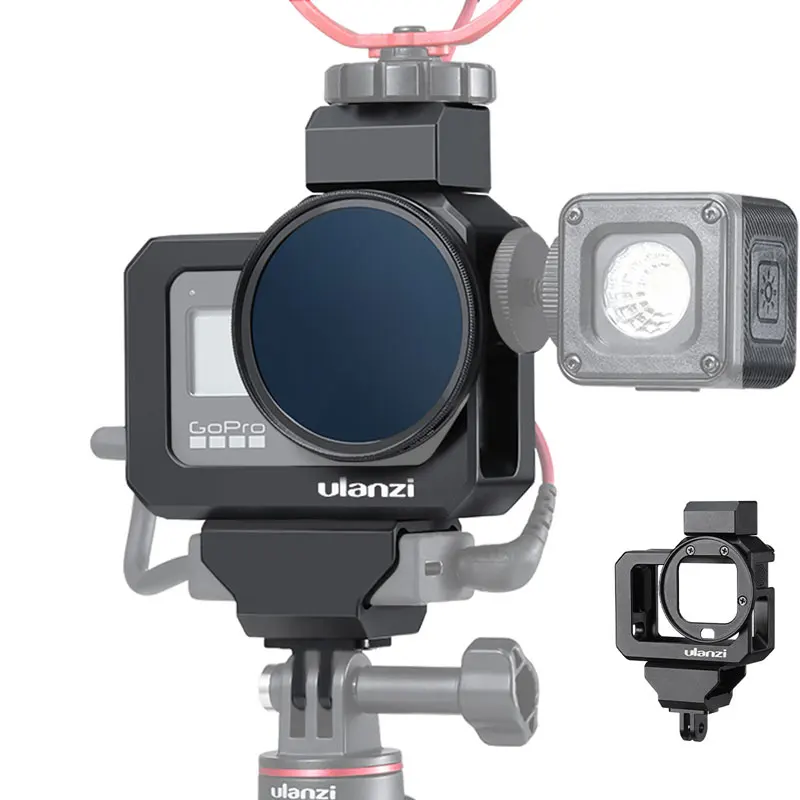 Skup Ulanzi Metal Vlog Cage Case dla Gopro 8 czarny zimny adapter mikrofonu do mikrofonu LED Light mikrofon adapter mikrofonu Gopro