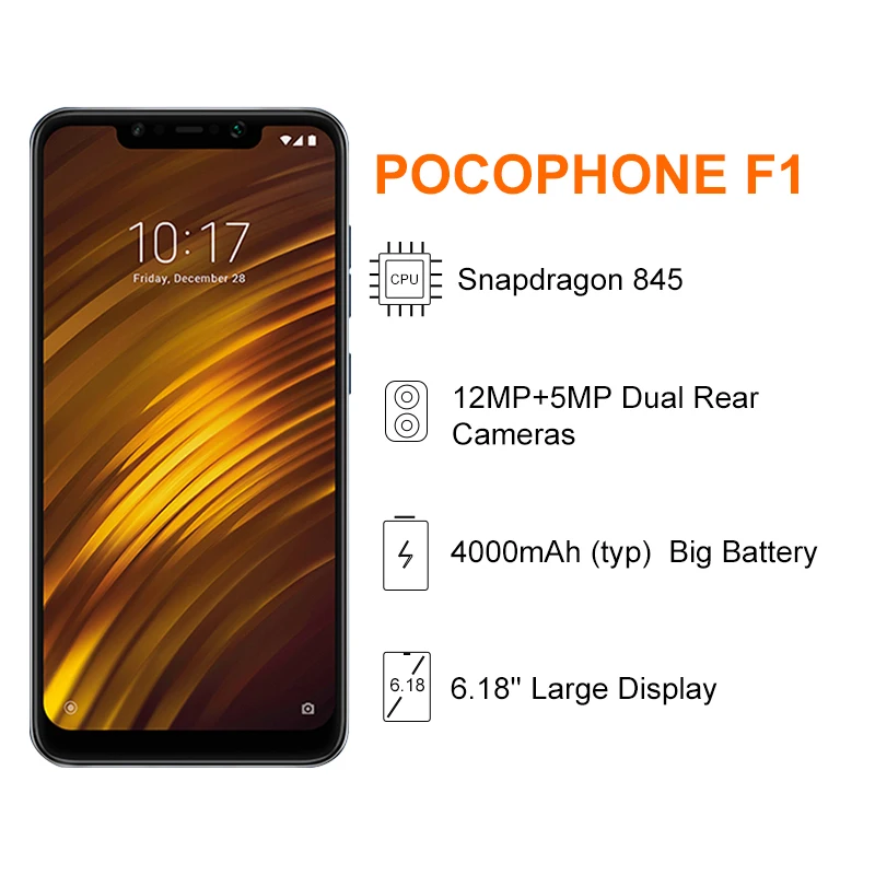 Глобальная версия Xiaomi POCOPHONE F1 6 ГБ 128 Гб Смартфон Snapdragon 845 6,1" FHD экран 20 МП фронтальная камера мобильный телефон