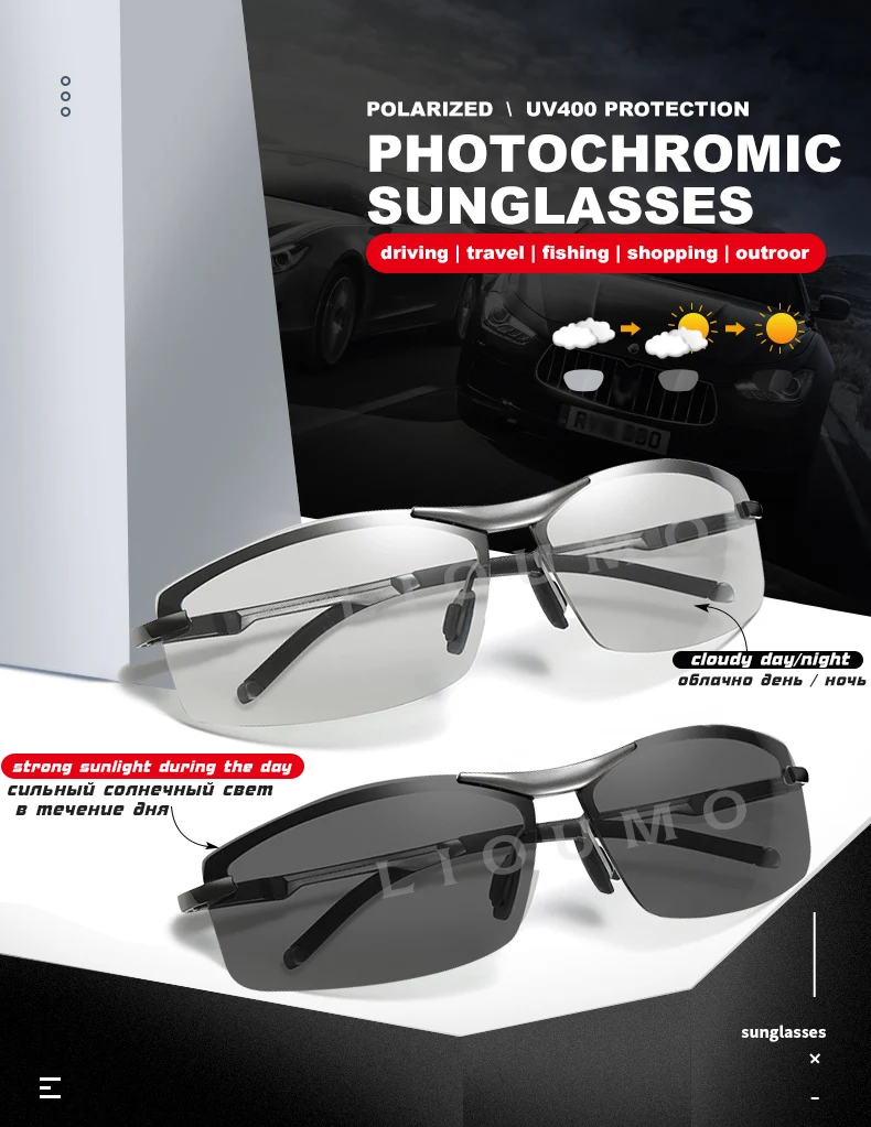 Photochrome quadratische Sonnenbrille für Herren, polarisierte Brille für Damen, blendfrei, Tag- und Nachtsicht, sichere Fahrbrille, zonnebril heren – Detail 1
