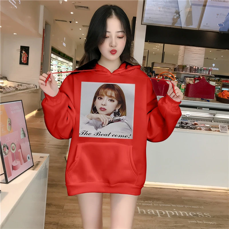 Красный Толстый джемпер sudaderas mujer с длинными рукавами и карманами в молодежном стиле, фуфайки, женские толстовки, мягкая свободная спортивная одежда, модный спортивный костюм - Цвет: Красный