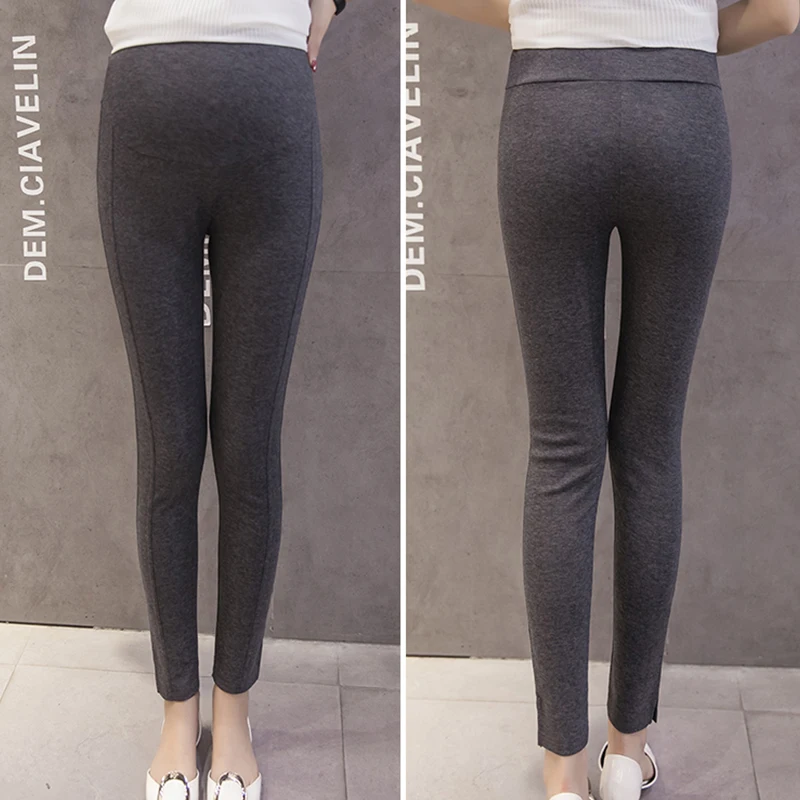 Dark Grey Однотонные повседневные Леггинсы для беременных, для талии, живота, эластичная Спортивная одежда для беременных, узкие брюки для беременных - Цвет: Dark Grey
