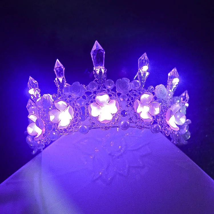Bride Headdress Crown Luxury Glorious Shining Marriage Accessories Korean Style Colorful Lights Wedding Accessories