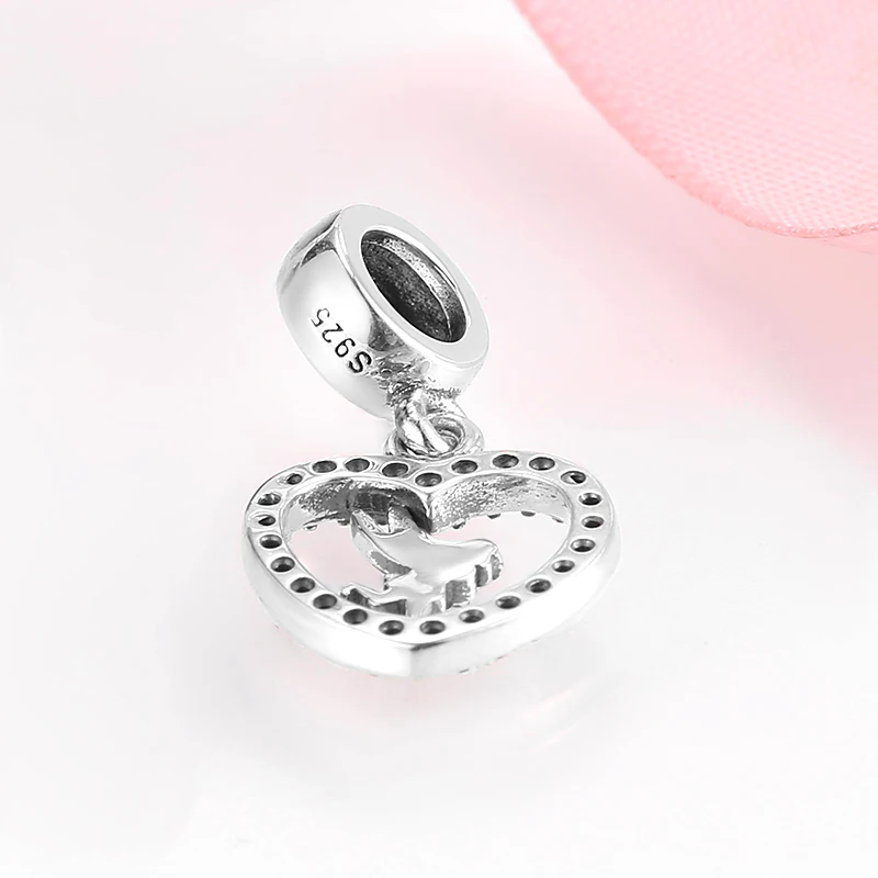 Высокое качество сердце форма розовый CZ Летающий цветочный Сказочный Fit Pandora бусины браслет для женщин хорошее ювелирное изделие подарок