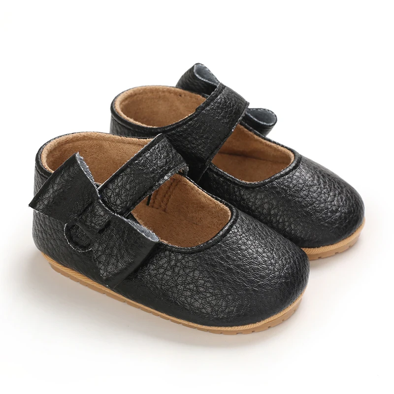 Infant Newborn Baby Girls Princess Non-Slip Floral Border Shoes Toddler Baby Soft PU Leather Prewalker Shoes Solid First Walkers