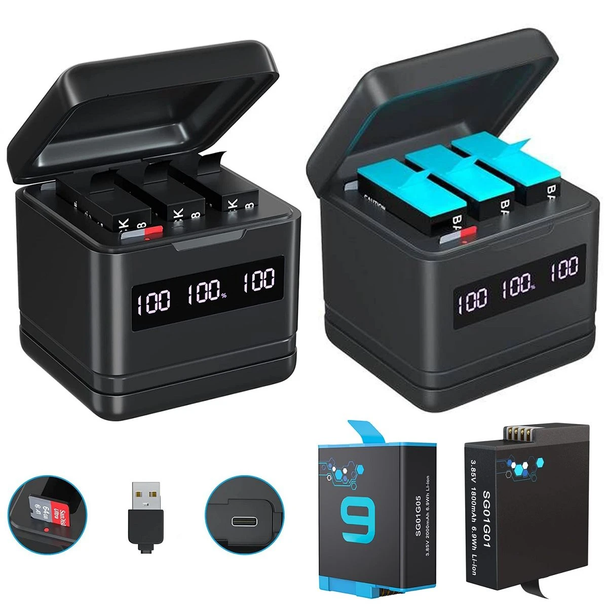 Gopro Battery And Usb Fast Charger For Gopro Hero 10 9 8 7 6 5, With