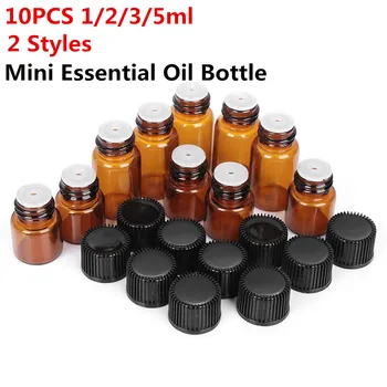 

10PCS 1/2/3/5ml Mini Essential Oil Bottle Jar Orifice Brown Reducer & Cap Refillable Bottles Glass Vials Cosmetic Containers
