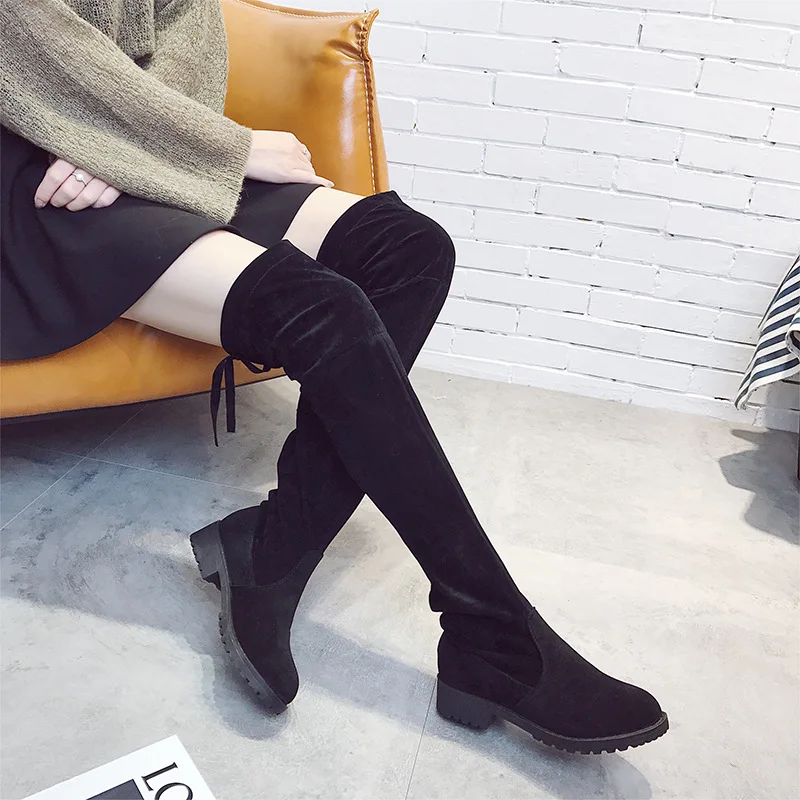 

WOMEN'S Shoes Low Heel Waterproof Platform over-the-Knee Boots Foot Covering round-Toe Autumn And Winter Platform Heel INS Warm