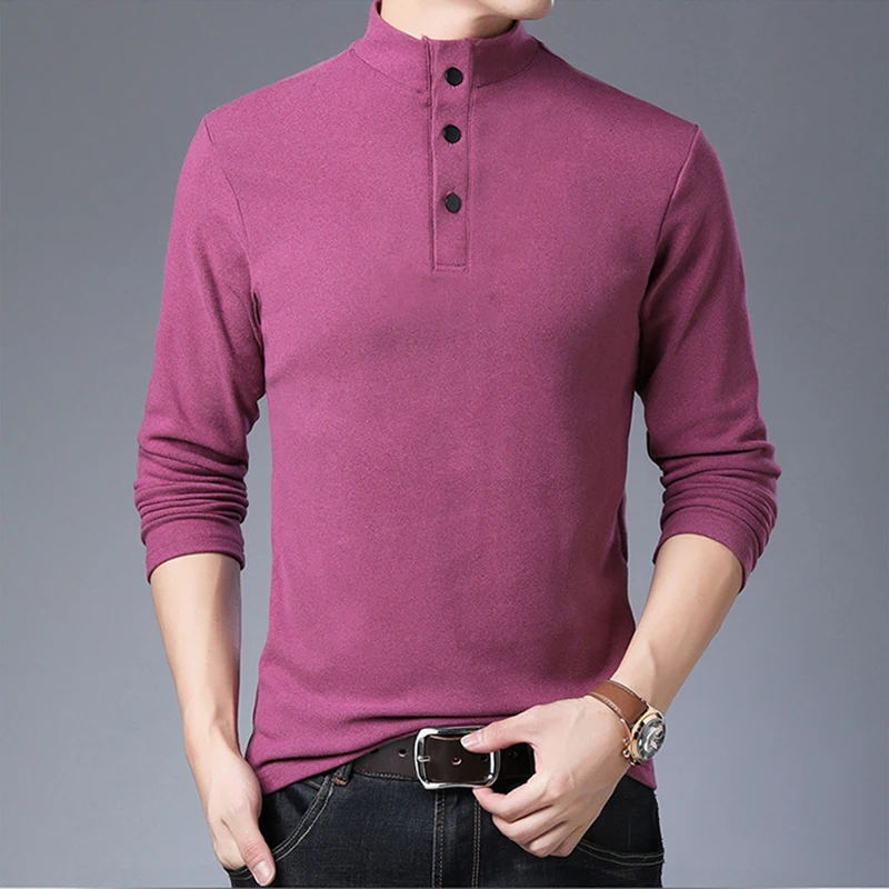 Men's Fleece Long-sleeve T-shirt Fleece Half-high Collar Bottoming Shirt Soft Warm Solid Color Men's Clothing MTL117