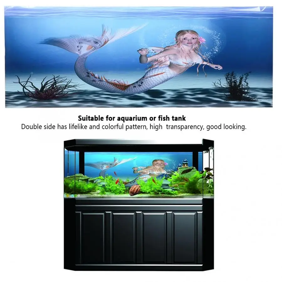 

Aquarium Fish Tank Background Poster Decoration Underwater Mermaid Painting PVC Sticker Landscape Image