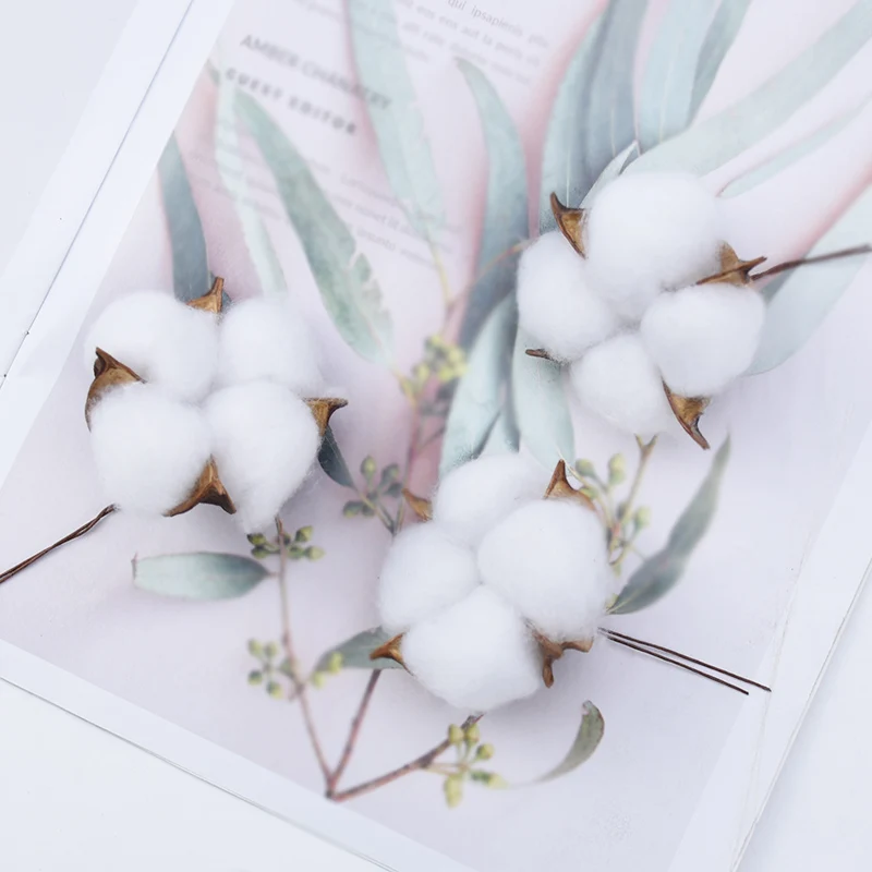 cotton 6 шт. 5 см искусственные цветы оптом букет из хлопка Рождественские декоративные цветы венки Свадебные цветы домашний декор - Цвет: cotton