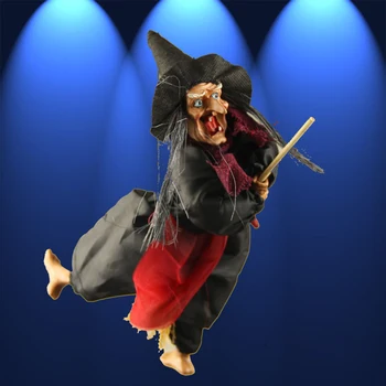 

Halloween Hanging Witch Ornament Scary Ghost Toy Voice Control Ride Broom Witch Haunted House Decoration Adults Gag Toys