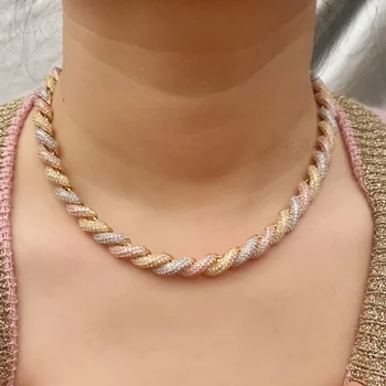 

janekelly Miami Cuban Link Choker Adjustable CZ Necklace Bling Bling Luxury Chain Rapper Fashion Jewelry