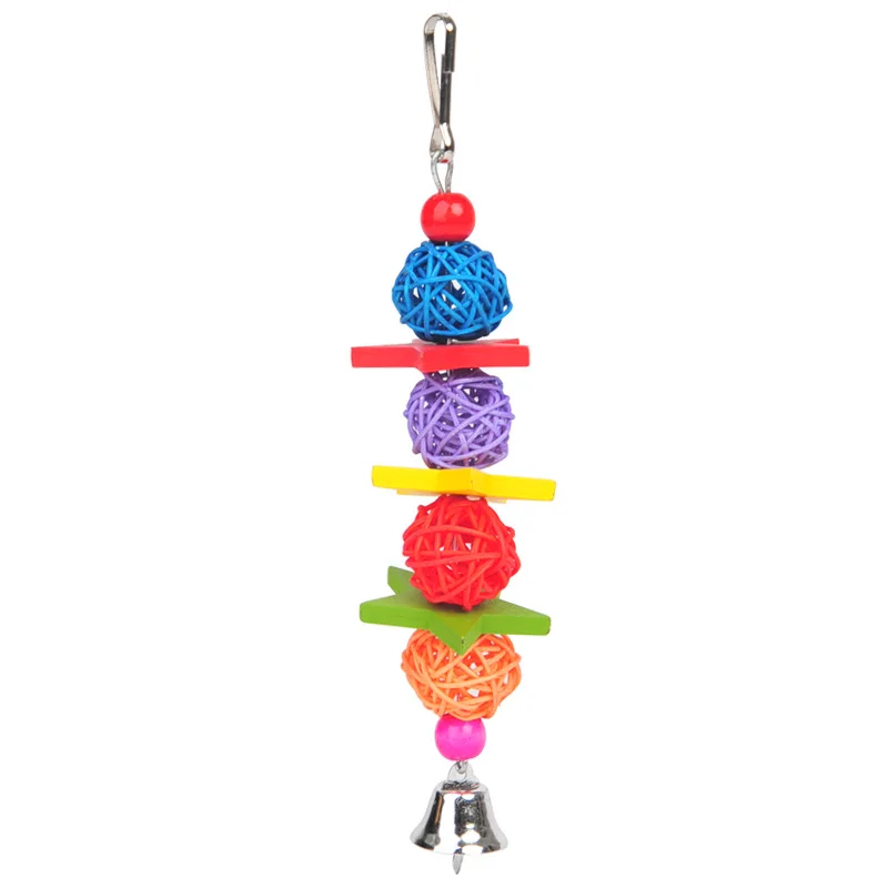 1pc 3 Kinds Parrot Rattan Toys Bird Supplies Hanging Cage Bird Toys Rattan Beads Bell String Hand Woven Pet Accessories