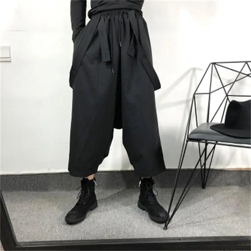 

Men's Wide-Leg Pants Spring And Summer New Style Strap Couples With Street Style Casual Loose Large Size Seven Minutes Pants