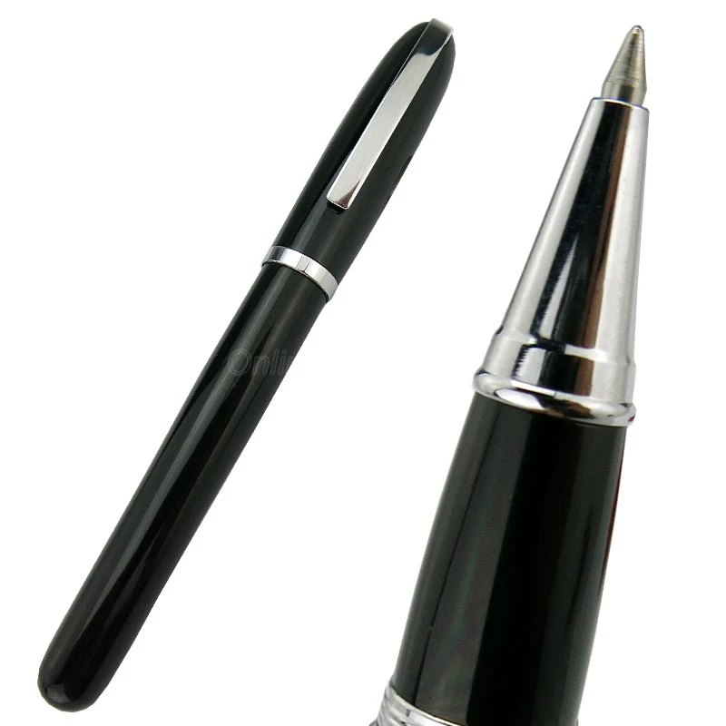 Baoer Metal Roller Ball Pen Vivid Black With Silver Clip Unique Design Gift Pen Fit Office & School & Home