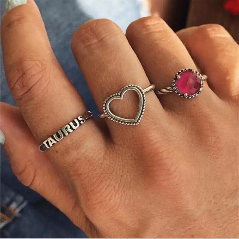 10 Женское винтажное серебряное Большое Каменное Кольцо Boho, набор для женщин, модные богемные ювелирные изделия, новинка, хит - Цвет основного камня: 10