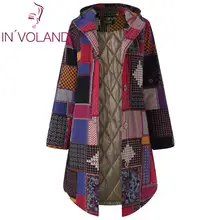 IN'VOLAND женское клетчатое пальто с капюшоном размера плюс L-5XL с длинным рукавом Повседневная Осенняя зимняя верхняя одежда с пуговицами женские длинные пальто