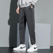 

2022 spring new overalls men's casual trousers elastic outer wear men's small straight pants