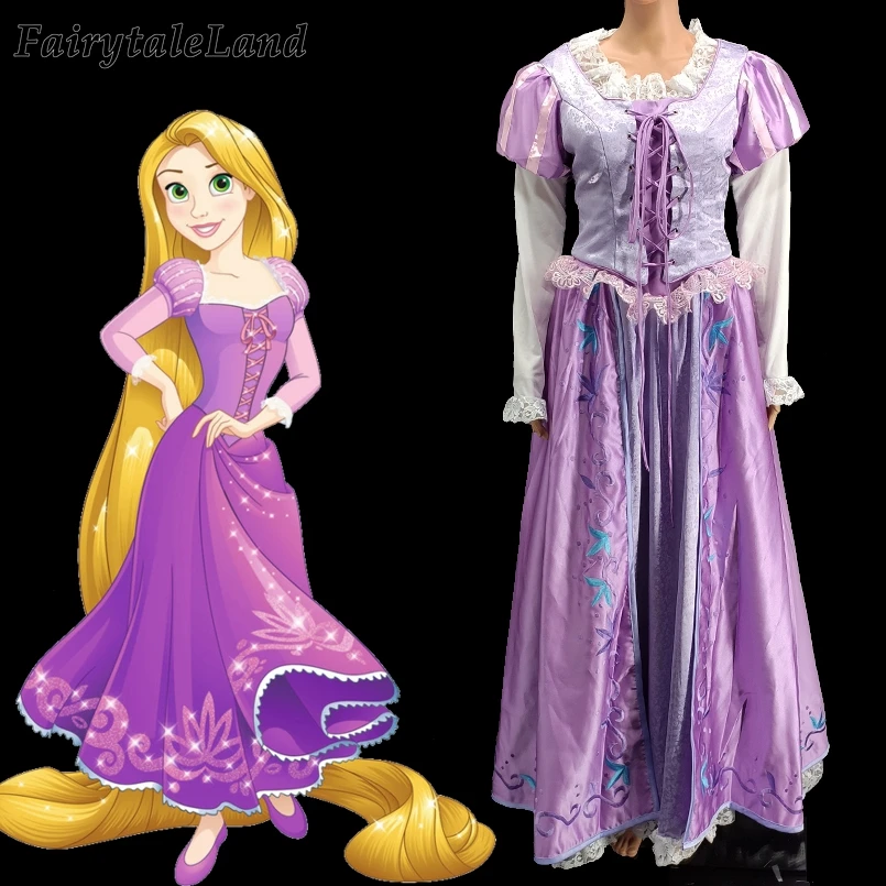 

Rapunzel Tangled Cosplay Costume Fancy Cosplay Princess Carnival Halloween Outfit Purple Flower Embroidery Tangled Dress