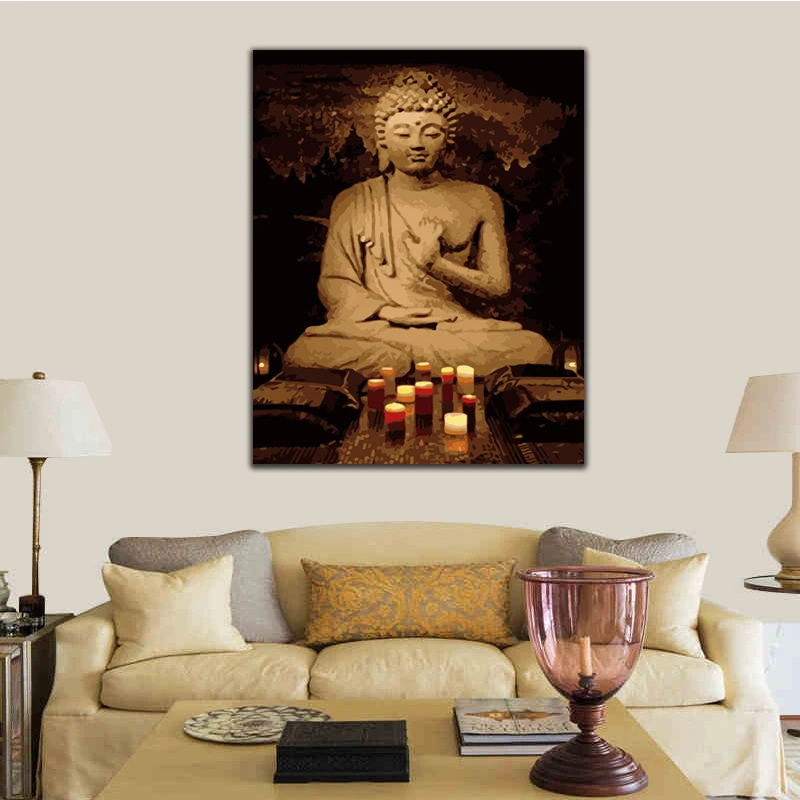 

DIY colorings pictures by numbers with figure of Buddha picture drawing Relief painting by numbers framed Home