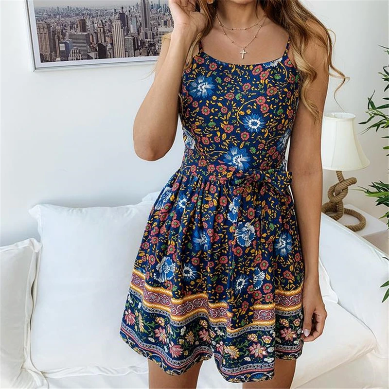 Женский Boho комбинезон с растительным узором летний цветочный принт купальник без спины вечерняя одежда летнее пляжный отдых комбинезон боди - Цвет: As photo shows