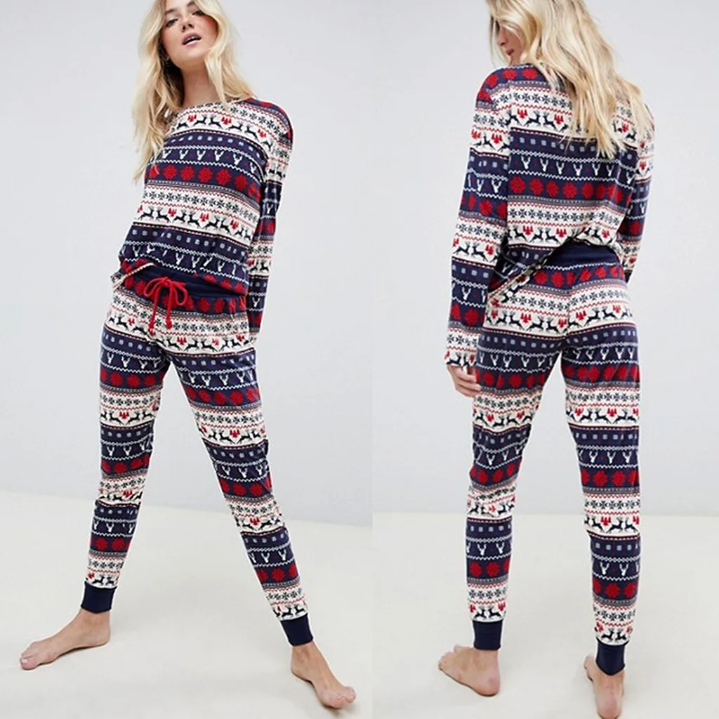 Christmas Pajamas Womens Blouse Tops And Pants Xmas Printing Pajamas Set Fashion Cute Soft Autumn winter Pajamas Set