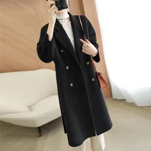 

22 Autumn And Winter New Double-sided Wool Coat Women's Suit Collar Double Breasted Loose Medium And Long Wool Coat