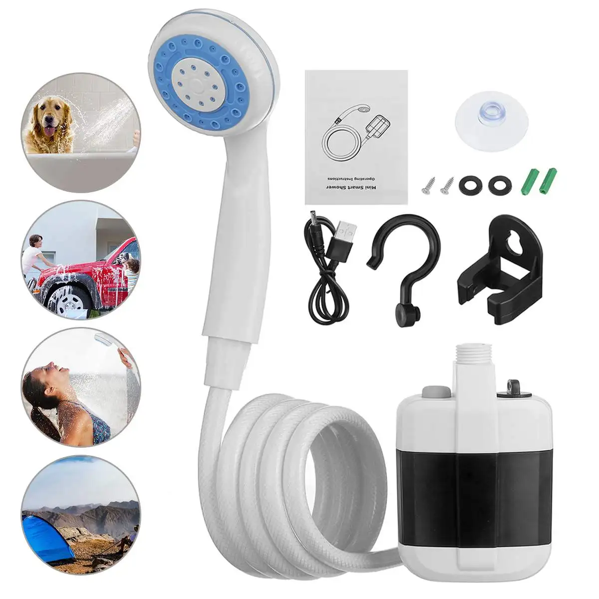 Portable Electric Shower Rechargeable Bathing Pump ABS for Outdoor Sport Travel Caravan Van For