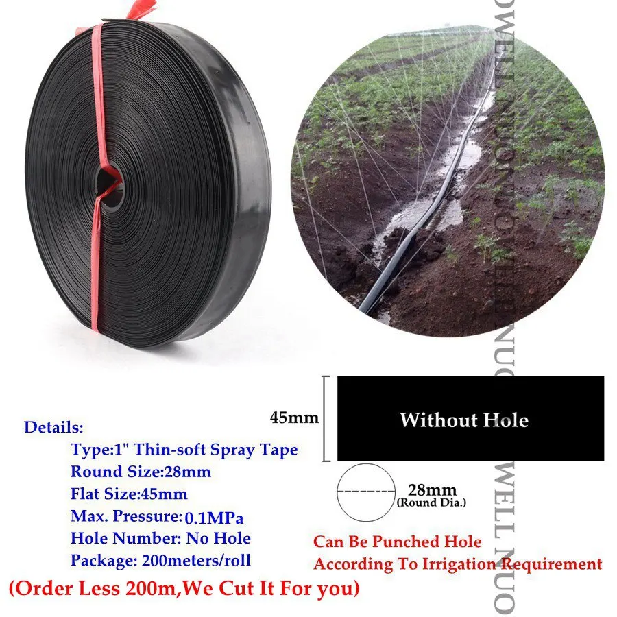 0 Hole Tape 100 м-5 м 0~ 5 отверстий " Φ28 мм тонкая-мягкая распылительная лента сельскохозяйственный оросительный шланг спринклерная теплица система полива газонов труба - Цвет: 0 Hole Tape