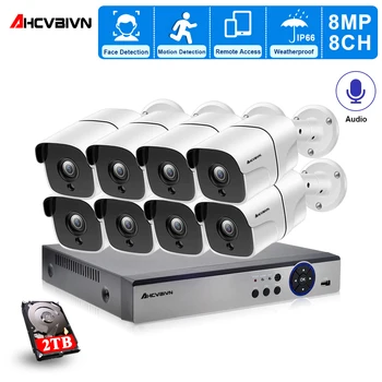 

4K Ultra HD CCTV Camera Kits 8MP 8ch Video Surveillance System H.265 Outdoor Audio Record Face Detection POE IP Camera NVR Set