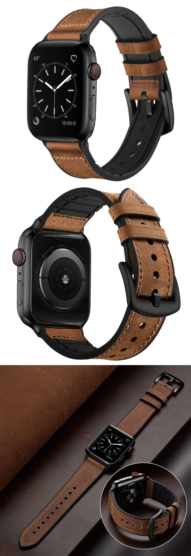 Силиконовый+ кожаный ремешок для apple watch 42 мм 44 мм 38 мм 40 мм Высококачественный Браслет для часов apple watch 5 4 3 2 1 44 42