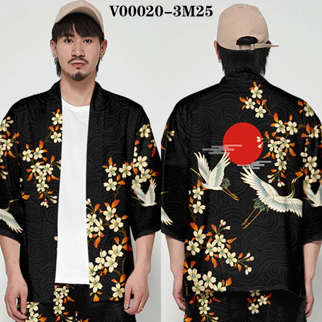 Кимоно рубашка кардиган для мужчин юката одежда самураев хаори каратэ японский стиль блузка - Цвет: 3dhf-30
